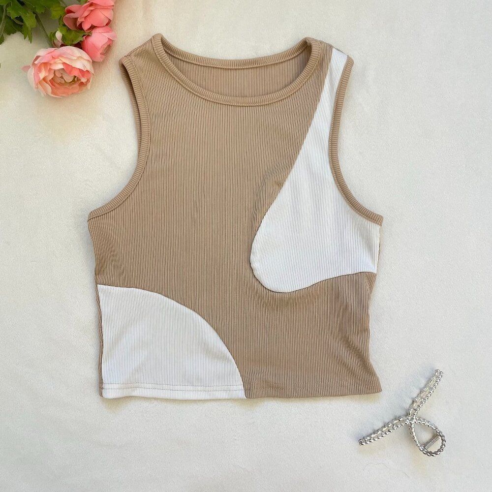 SHEIN Tan and White Tank Top